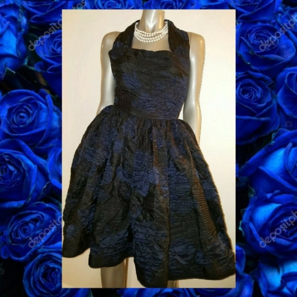 $5,000 OSCAR DE LA RENTA EXCLUSIVE BLACK BLUE SILK RUNWAY DRESS US XS - Picture 6 of 16